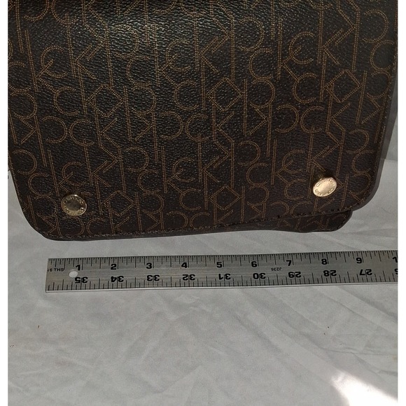CK Calvin Klein Susan Saffiano Leather Signature Crossbody Bag Brown Monogram - Picture 10 of 10